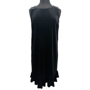 Mo:vint Black Velour Sleeveless Ruffle Hem Trapeze Dress Sz M